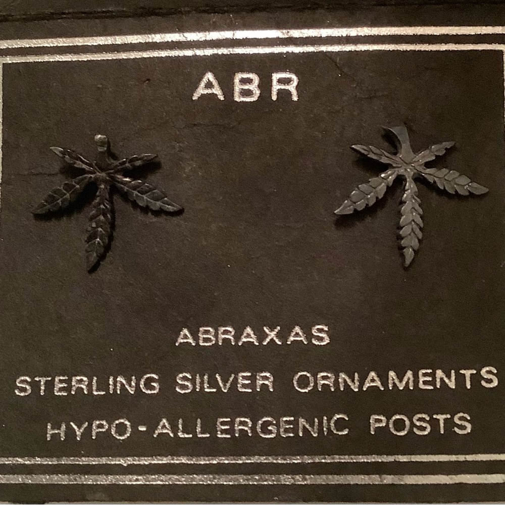 New Sterling silver cannabis leaf earrings (Abraxas, unisex) vintage